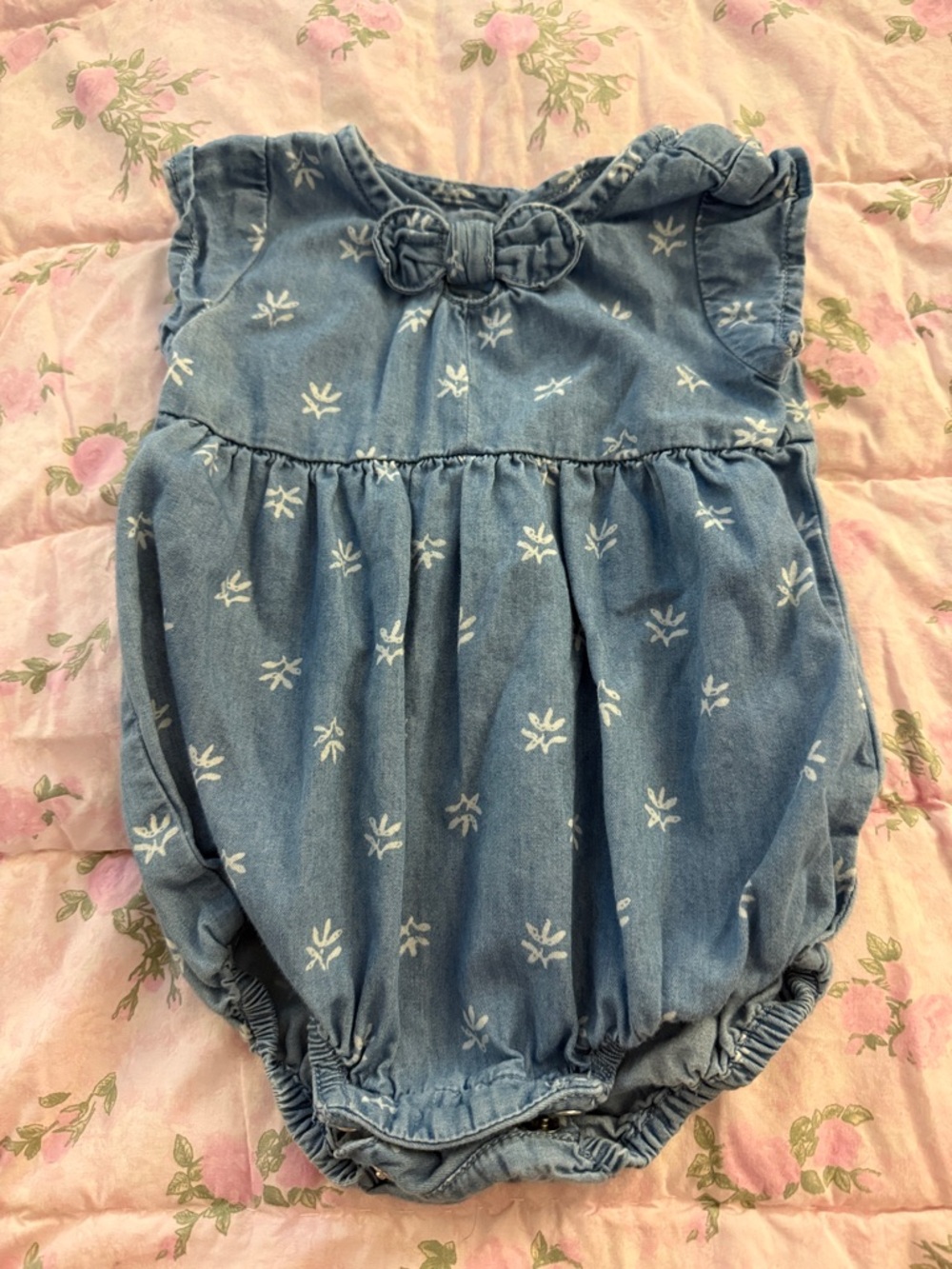 Old Navy Blue Floral Chambray Baby One-Piece